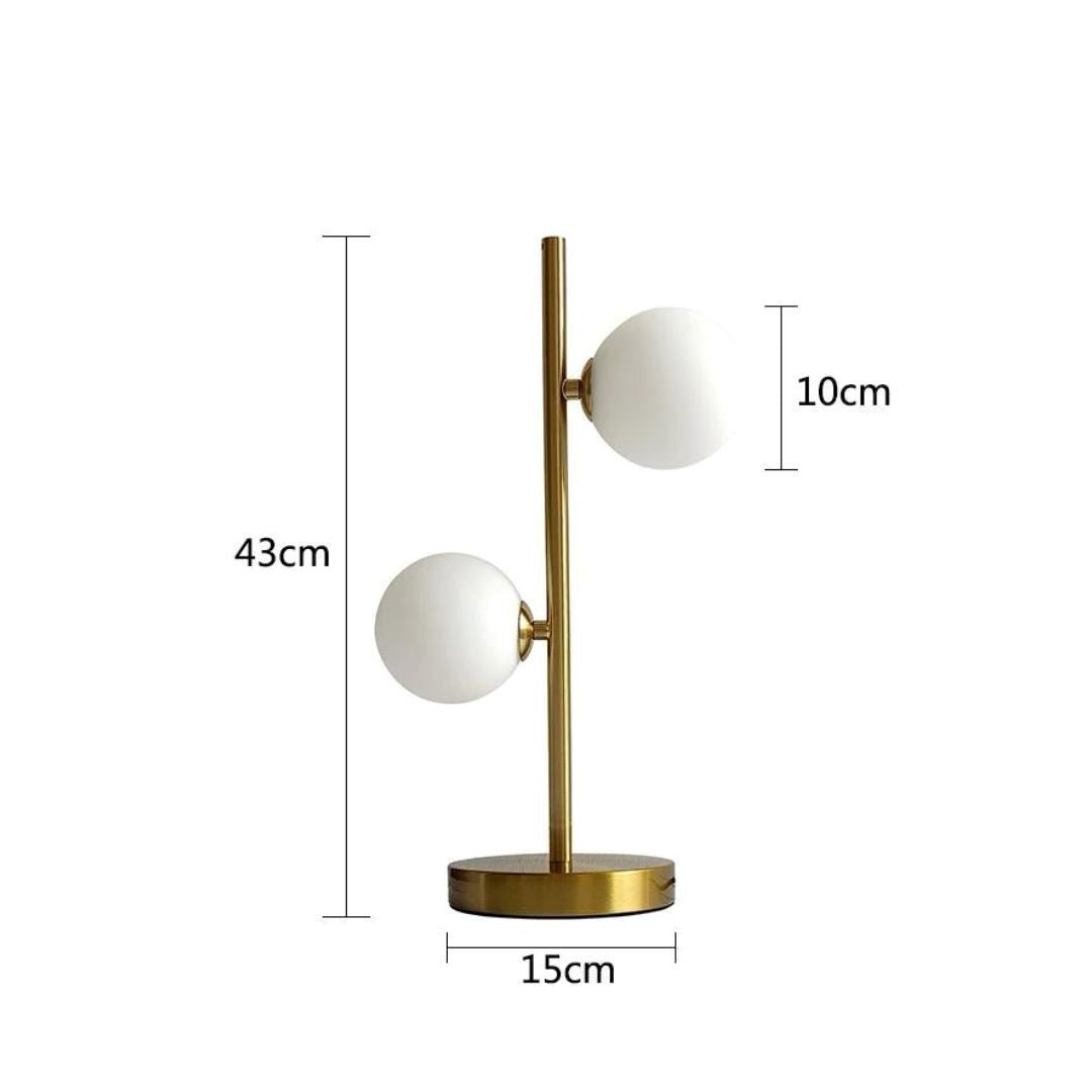 Medidas do abajur de mesa: 43 cm de altura, base 15 cm e globos de 10 cm - Vittara Decor