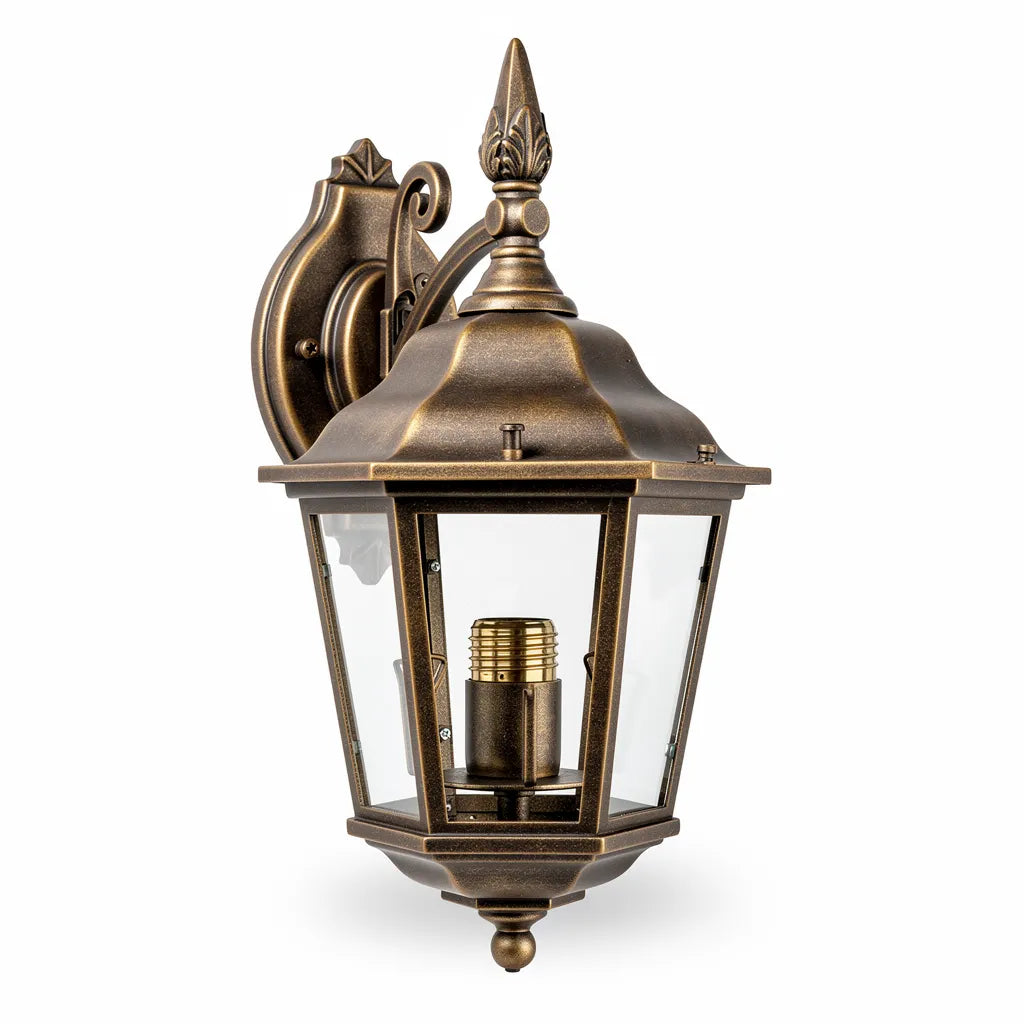 Arandela colonial classica aluminio bronze IP65 E27 — fundo branco — Vittara Decor