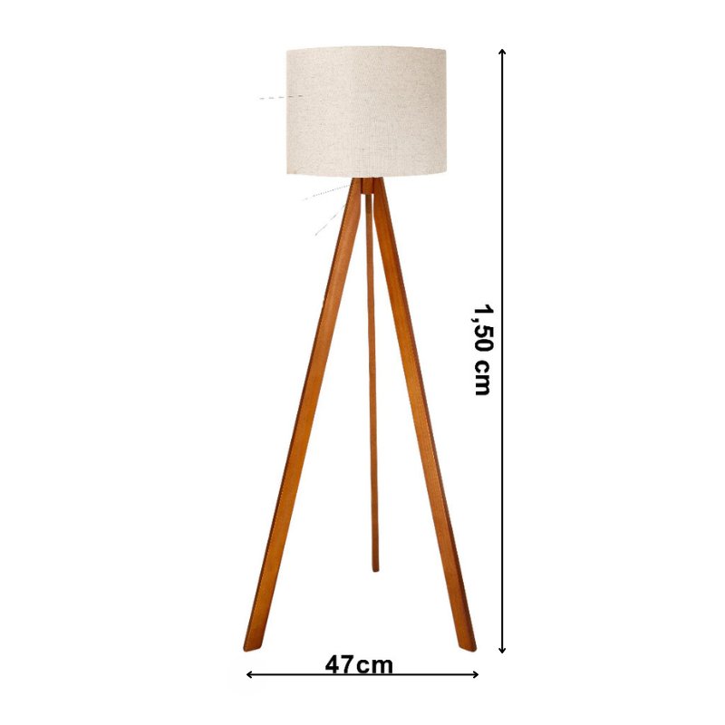 Medidas da luminária de chão tripé: 1,50 m de altura e base de 47 cm - Vittara Decor