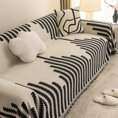 Manta para Sofá Jacquard com franjas em sala estilo escandinavo com luminária - Vittara Decor