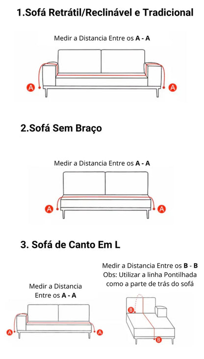 Tabela de medidas da Manta para Sofá Jacquard para sofá retrátil, sem braço e de canto - Vittara Decor