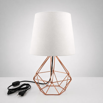 Abajur de mesa aramado diamante com cúpula branca e base cobre - Vittara Decor