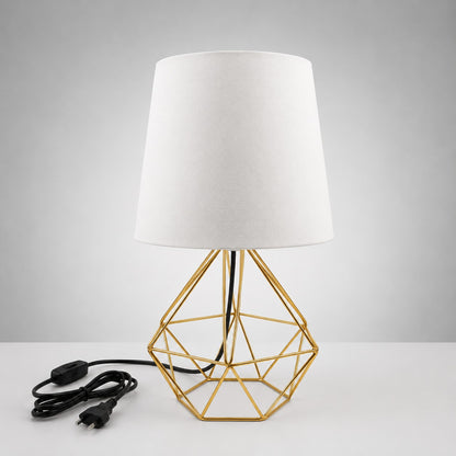 Abajur de mesa aramado com cúpula branca e base dourada - Vittara Decor