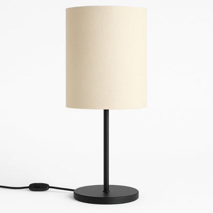 Abajur de mesa com base preta e cúpula cilíndrica de tecido bege - Vittara Decor