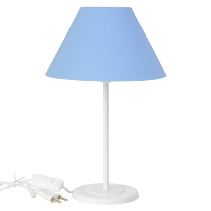 Abajur de mesa de ferro com cúpula azul e base branca - Vittara Decor