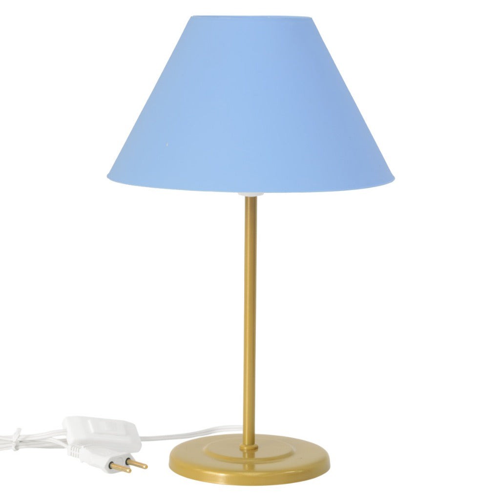 Abajur de mesa de ferro com cúpula azul e base dourada - Vittara Decor