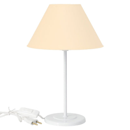 Abajur de mesa de ferro com cúpula bege e base branca - Vittara Decor