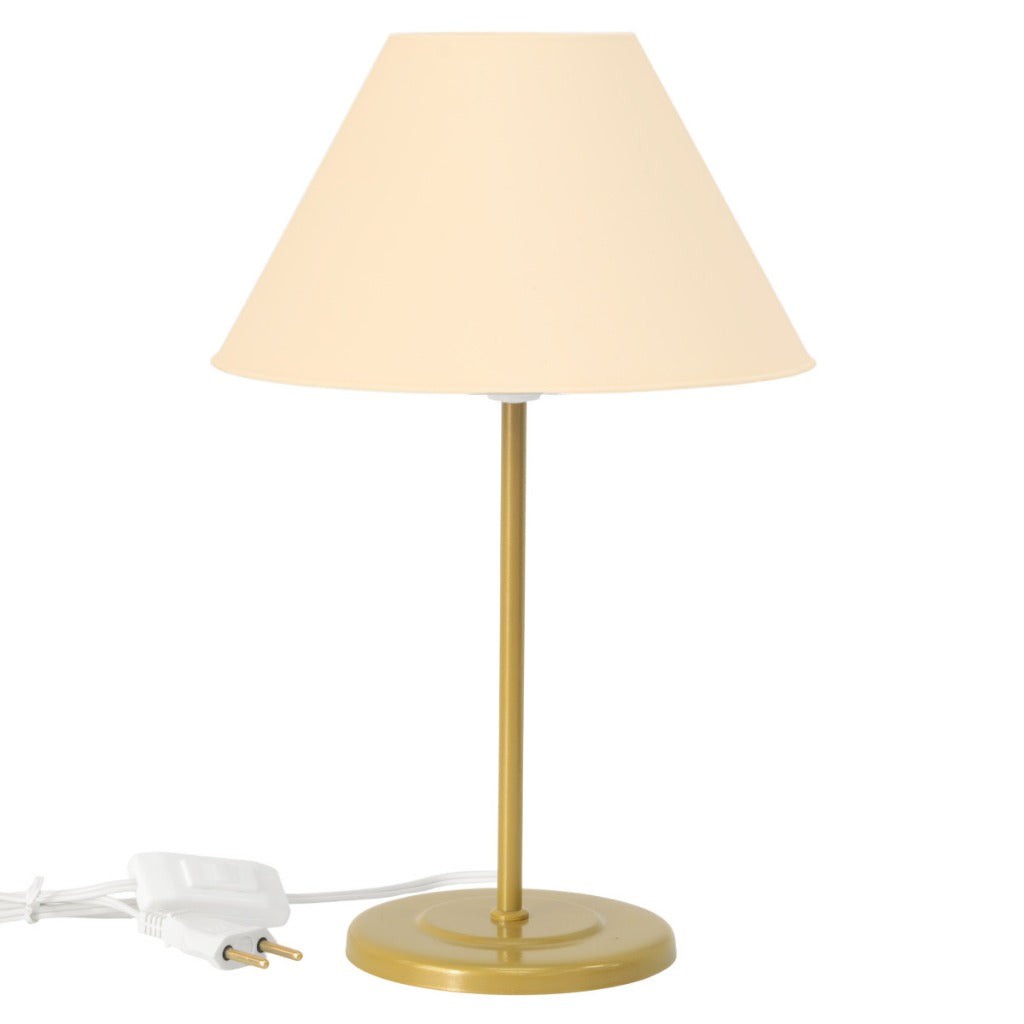 Abajur de mesa de ferro com cúpula bege e base dourada - Vittara Decor