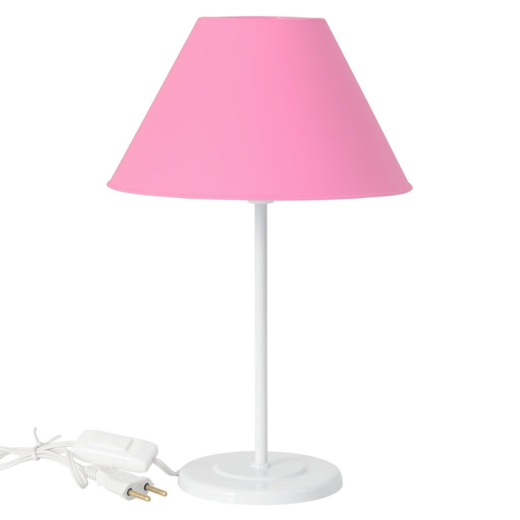 Abajur de mesa de ferro com cúpula rosa e base branca - Vittara Decor