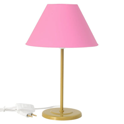 Abajur de mesa de ferro com cúpula rosa e base dourada - Vittara Decor