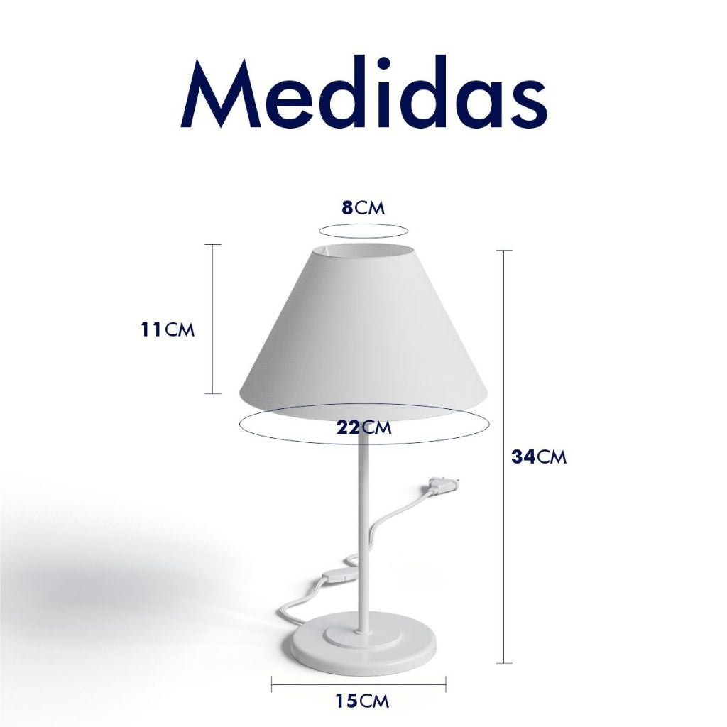 Medidas do abajur de mesa de ferro: 34 cm de altura e cúpula de 22 cm - Vittara Decor