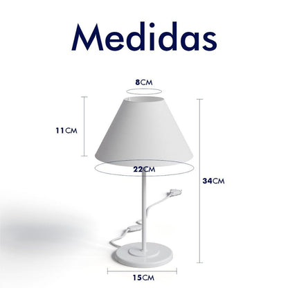 Medidas do abajur de mesa de ferro: 34 cm de altura e cúpula de 22 cm - Vittara Decor