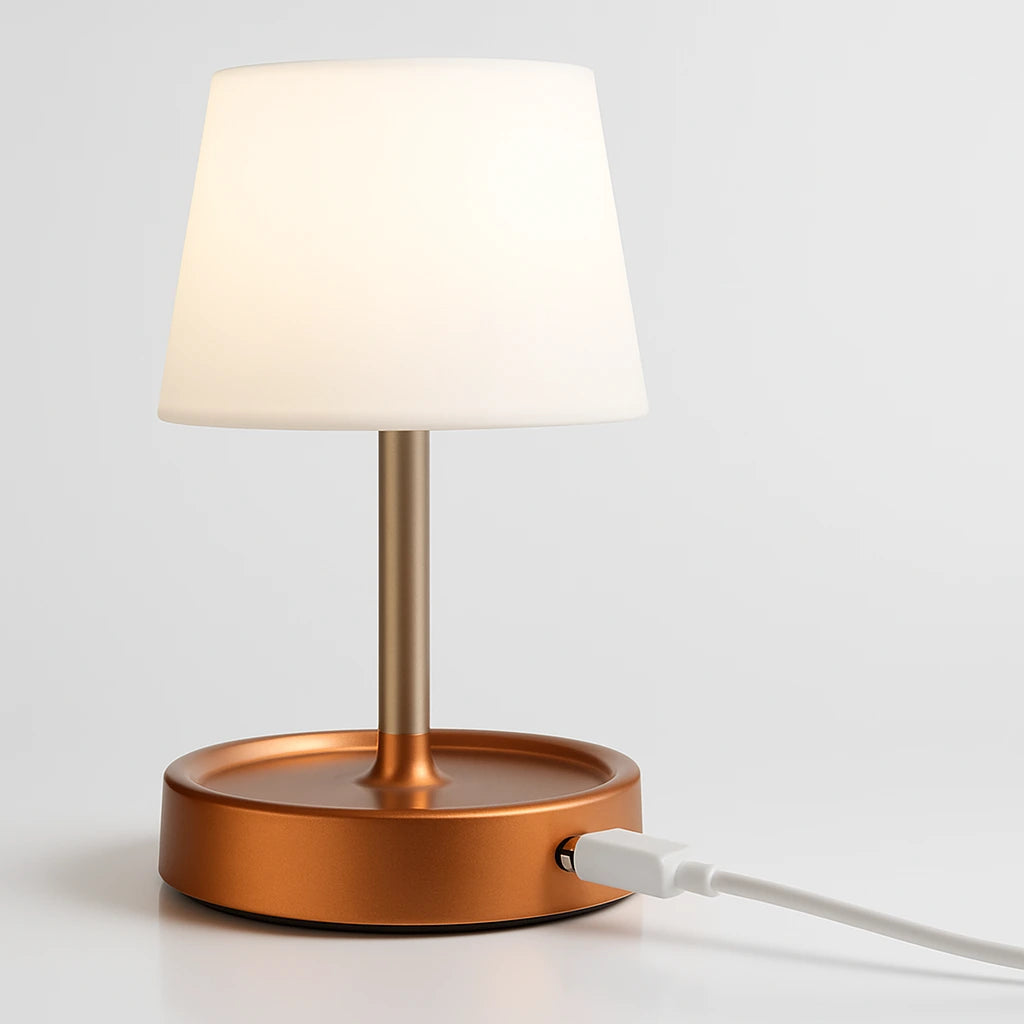 Detalhe da porta de carga USB do Abajur de Mesa LED Recarregável Sem Fio — Vittara Decor