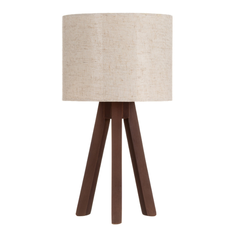 Abajur Tripé de Madeira com Cúpula de Linho base imbuia com cúpula retrô escuro - Vittara Decor