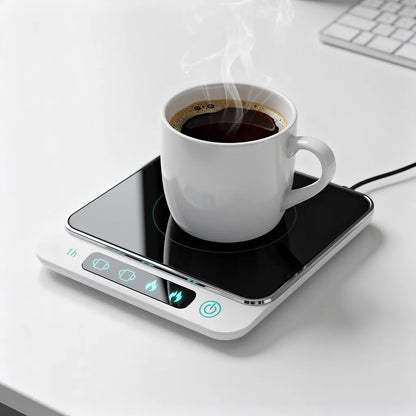 Aquecedor de canecas USB com caneca branca de espresso e vapor suave — Vittara Decor