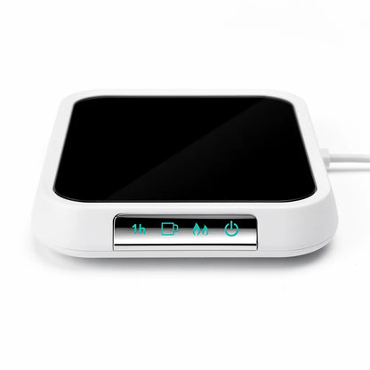 Vista lateral do aquecedor de canecas USB mostrando o perfil fino de apenas 2cm — Vittara Decor