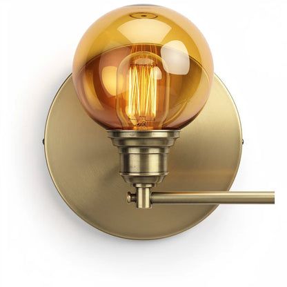 Arandela colonial vintage americana globo ambar dourado E27 — fundo branco — Vittara Decor