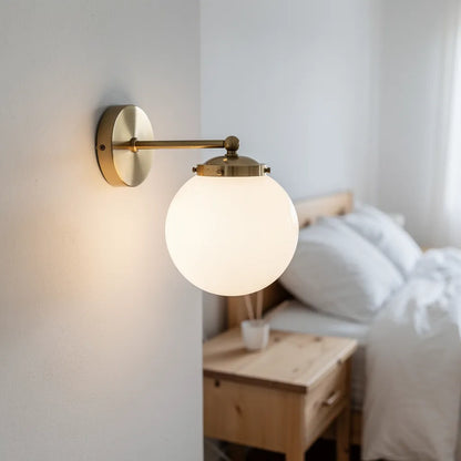Arandela colonial globo branco em quarto nordico minimalista — Vittara Decor
