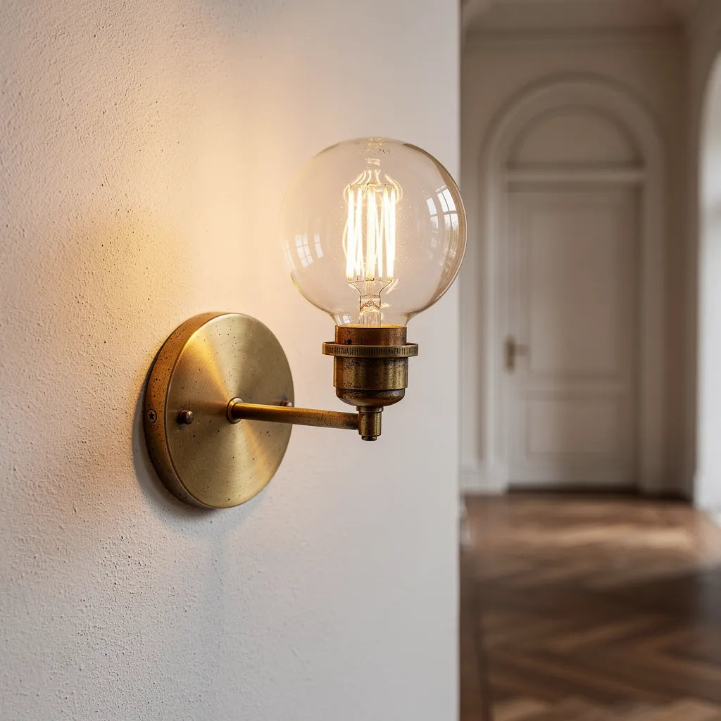 Arandela colonial globo transparente em corredor classico elegante — Vittara Decor