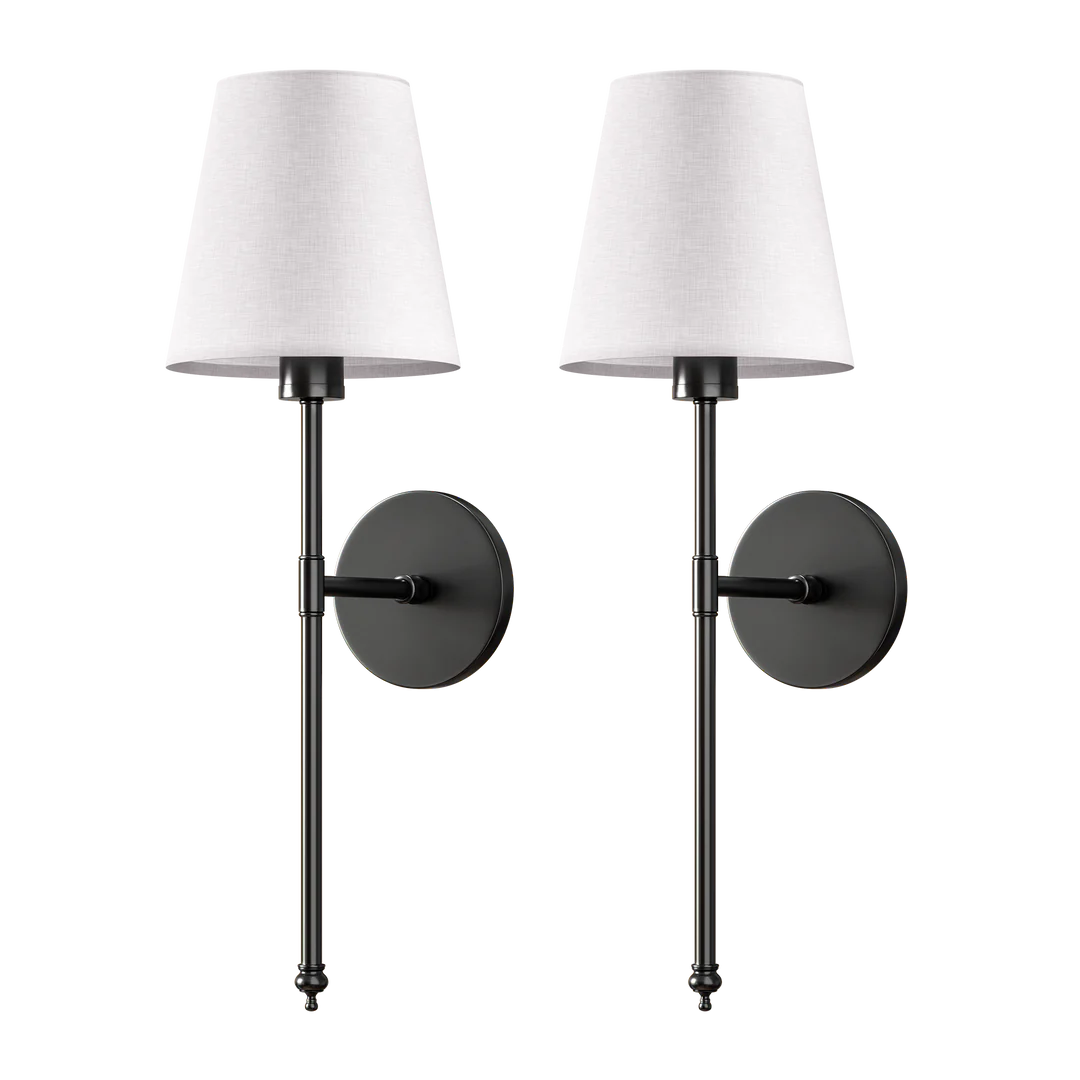 Arandela de Parede Retrô com Cúpula de Tecido Kit 2 cor Preto - Vittara Decor