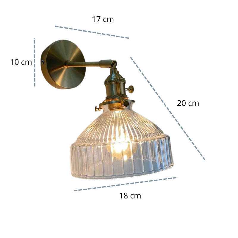 Arandela de Parede Vidro Canelado Medidas: 18cm diâmetro, 20cm altura - Vittara Decor