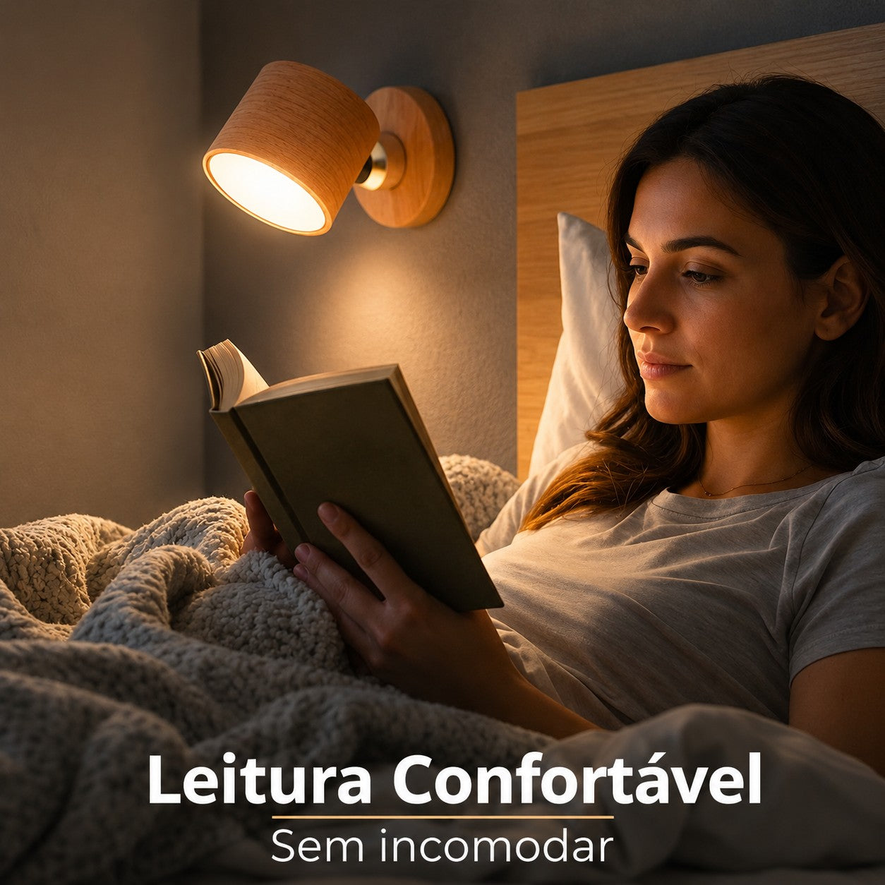 Arandela LED usada como luz de leitura na cama sem incomodar - Vittara Decor