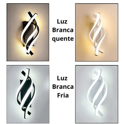 Comparação da arandela espiral com luz branca quente e luz branca fria - Vittara Decor