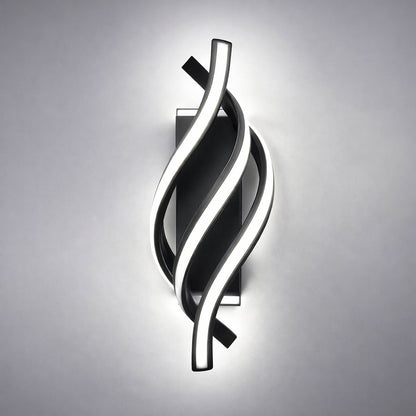 Arandela espiral preta avulsa com faixas de LED acesas - Vittara Decor