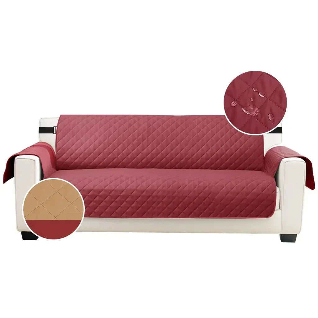 Capa Protetora Sofá Matelassê Impermeável Dupla Face vinho fundo branco com detalhe impermeável e dupla face - Vittara Decor