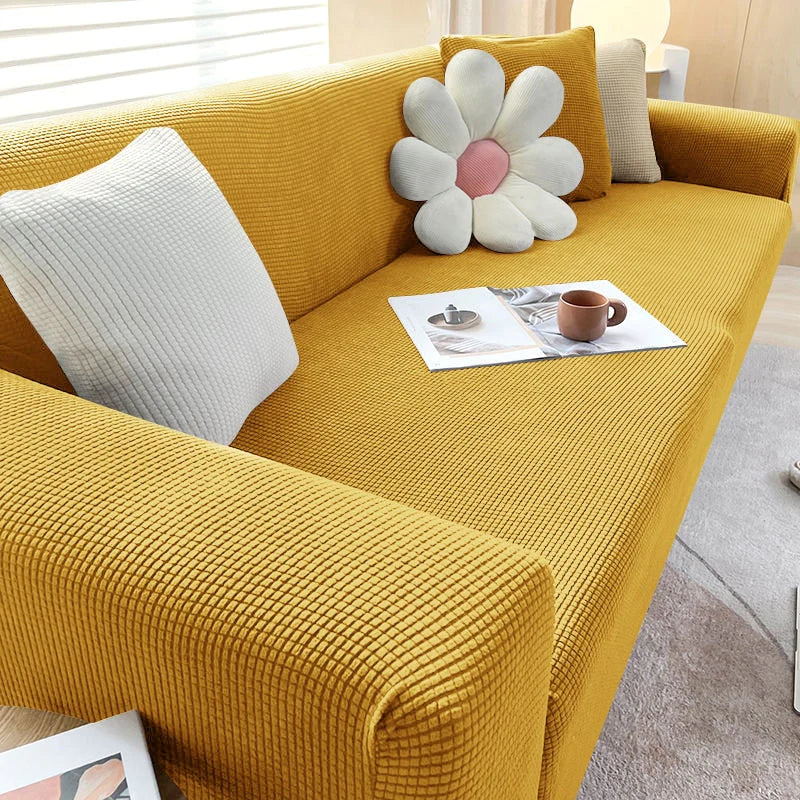 Detalhe da textura jacquard da capa de sofá ajustável resistente - Vittara Decor