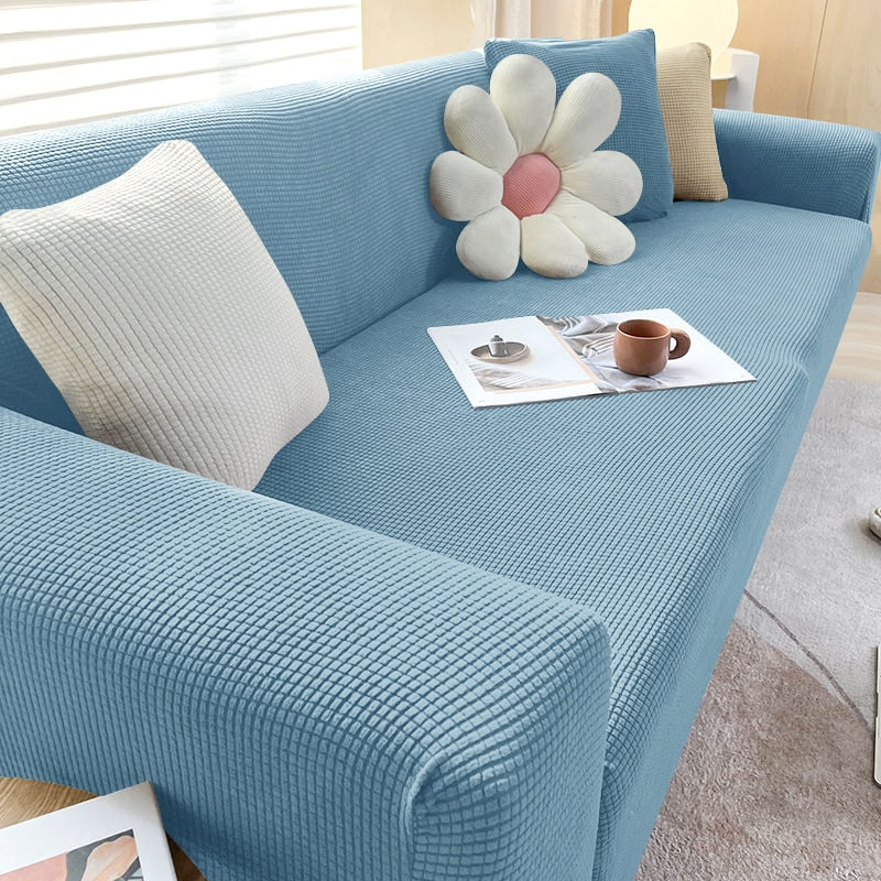 Detalhe da trama do tecido jacquard na capa de sofá ajustável - Vittara Decor