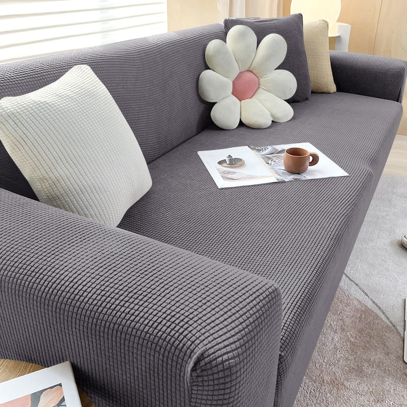 Capa de sofá ajustável em jacquard resistente compondo com almofadas - Vittara Decor