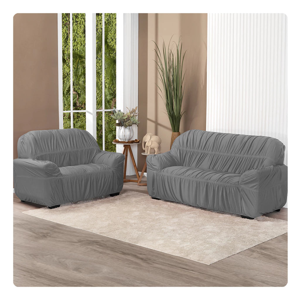 Capa de sofá elástica aplicada em sala com estética organizada e premium - Vittara Decor
