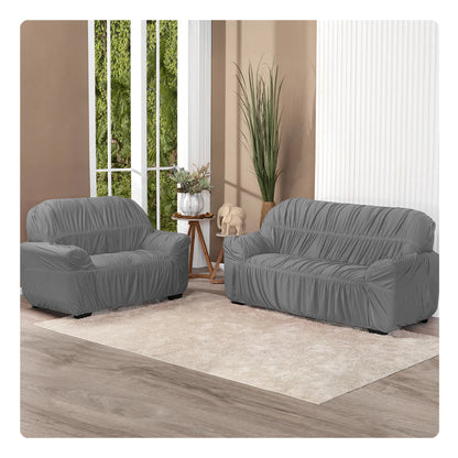 Capa de sofá elástica aplicada em sala com estética organizada e premium - Vittara Decor
