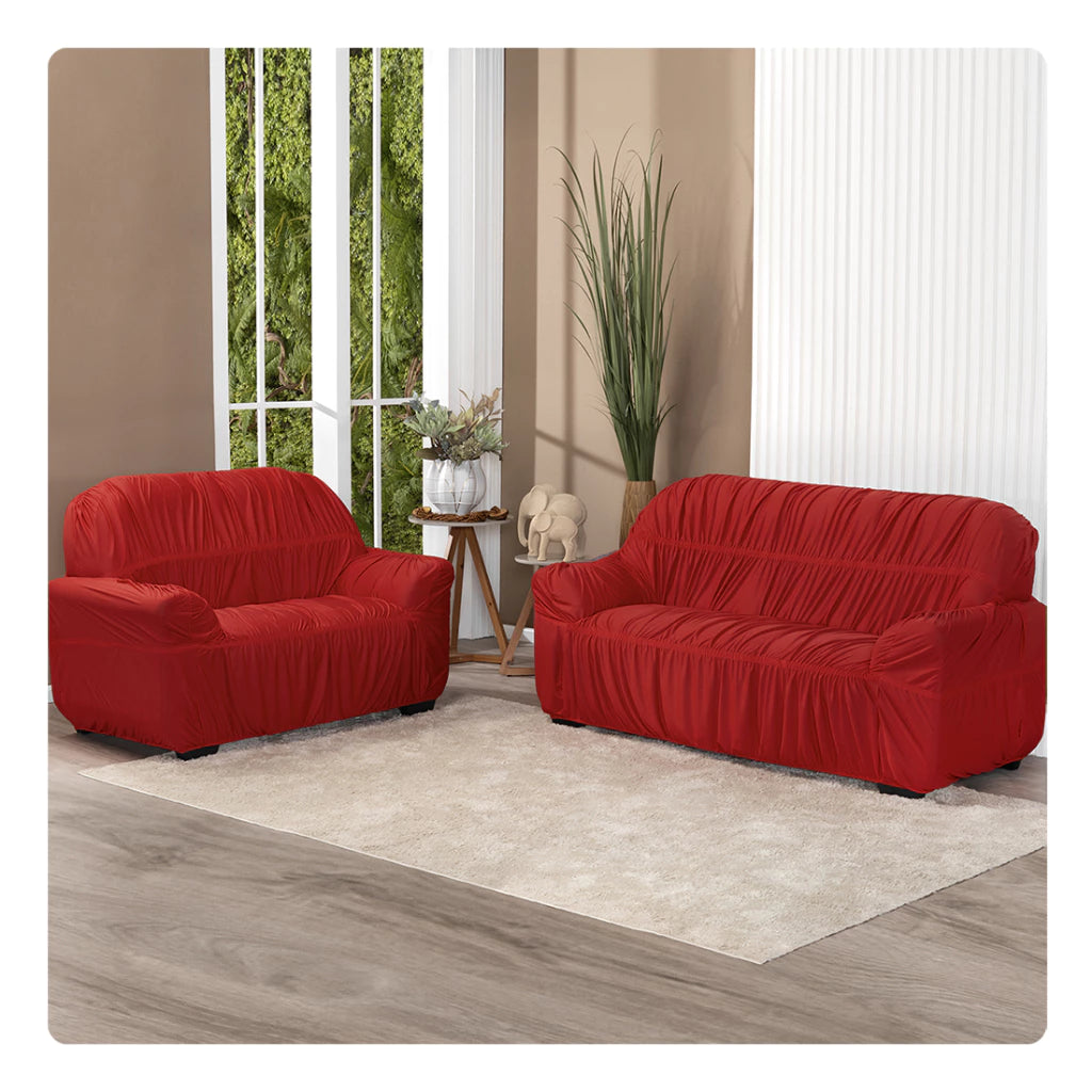 Detalhe do encosto com capa de sofá elástica ajustada e alinhada - Vittara Decor