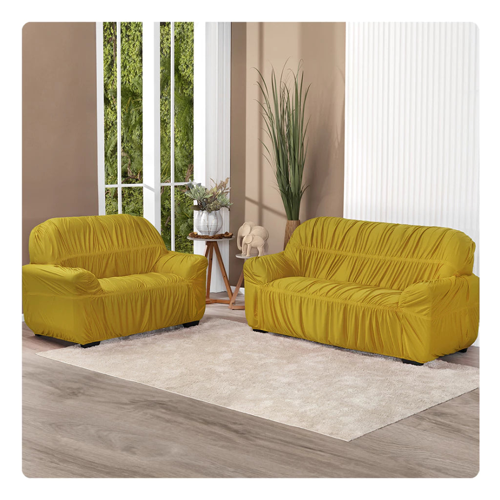 Aplicação da capa de sofá elástica vestindo o sofá em poucos minutos - Vittara Decor