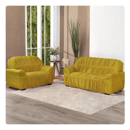 Aplicação da capa de sofá elástica vestindo o sofá em poucos minutos - Vittara Decor