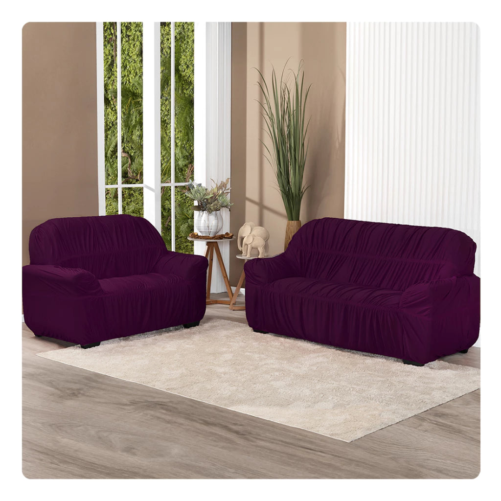 Visão completa da capa de sofá elástica para 2 e 3 lugares com ajuste perfeito - Vittara Decor