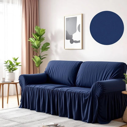 Capa de sofá elástica azul marinho em sala moderna — Vittara Decor