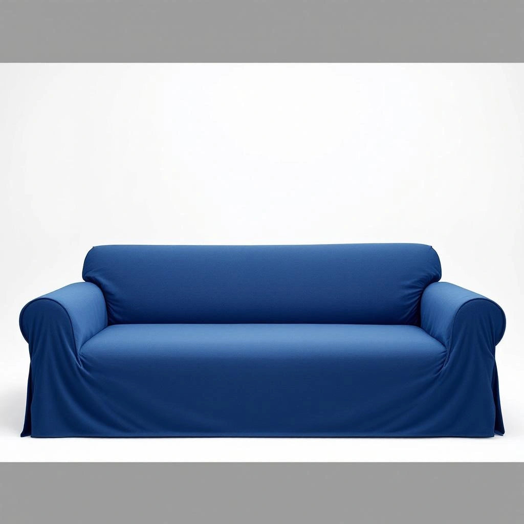 Capa de sofá Jacquard azul escuro dobrada fundo branco - Vittara Decor
