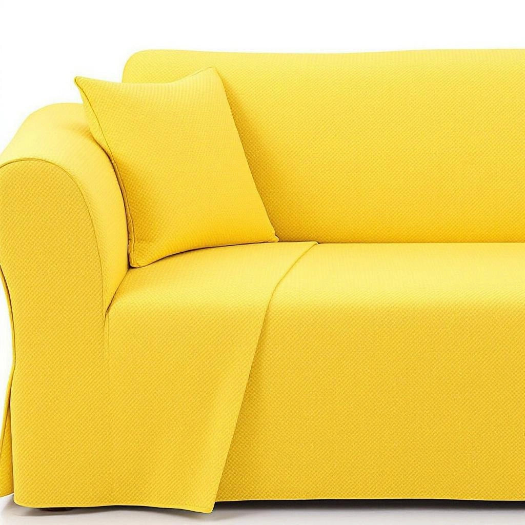 Capa de sofá Jacquard limão amarelo dobrada fundo branco - Vittara Decor