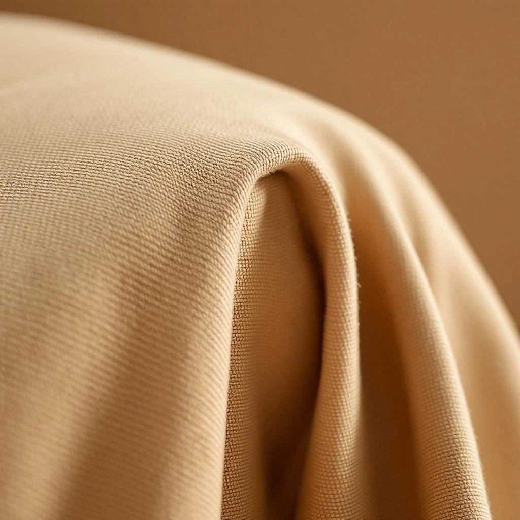 Detalhe da trama tecida Jacquard da capa de sofá em tom camel - Vittara Decor
