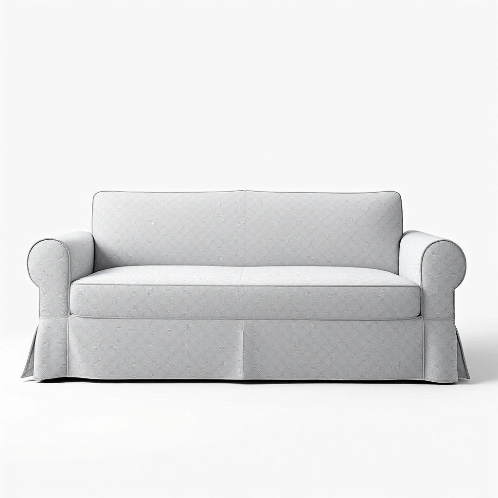 Capa de sofá ajustável Jacquard dobrada sobre fundo branco - Vittara Decor
