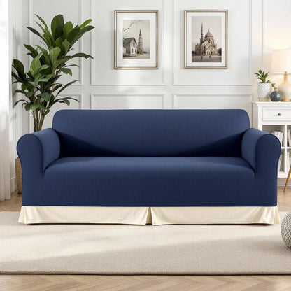 Capa de sofá Jacquard azul marinho em sala clássica moderna - Vittara Decor