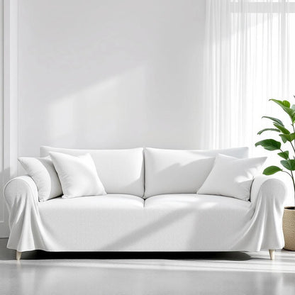Capa de sofá Jacquard branco em sala ampla com luz natural - Vittara Decor