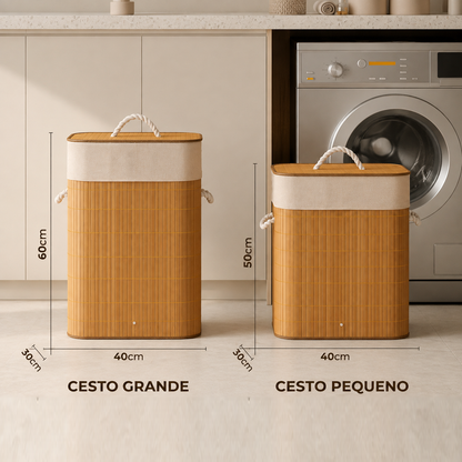 Comparacao de tamanho entre o cesto de roupa suja de 60 e o de 72 litros