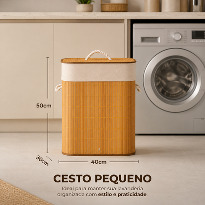 Medidas do cesto de roupa suja de bambu de 60 litros: 40 por 30 por 50 cm