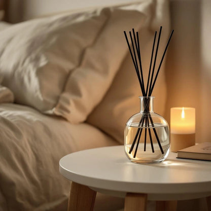 Difusor de Aromaterapia na cabeceira de quarto nórdico com luz quente — Vittara Decor