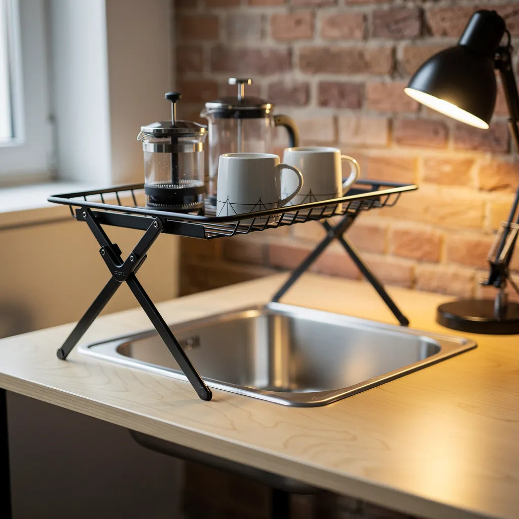 Escorredor De Louca Dobravel Inox Compacto Para Pia Ambiente 04 Vittara Decor — Vittara Decor