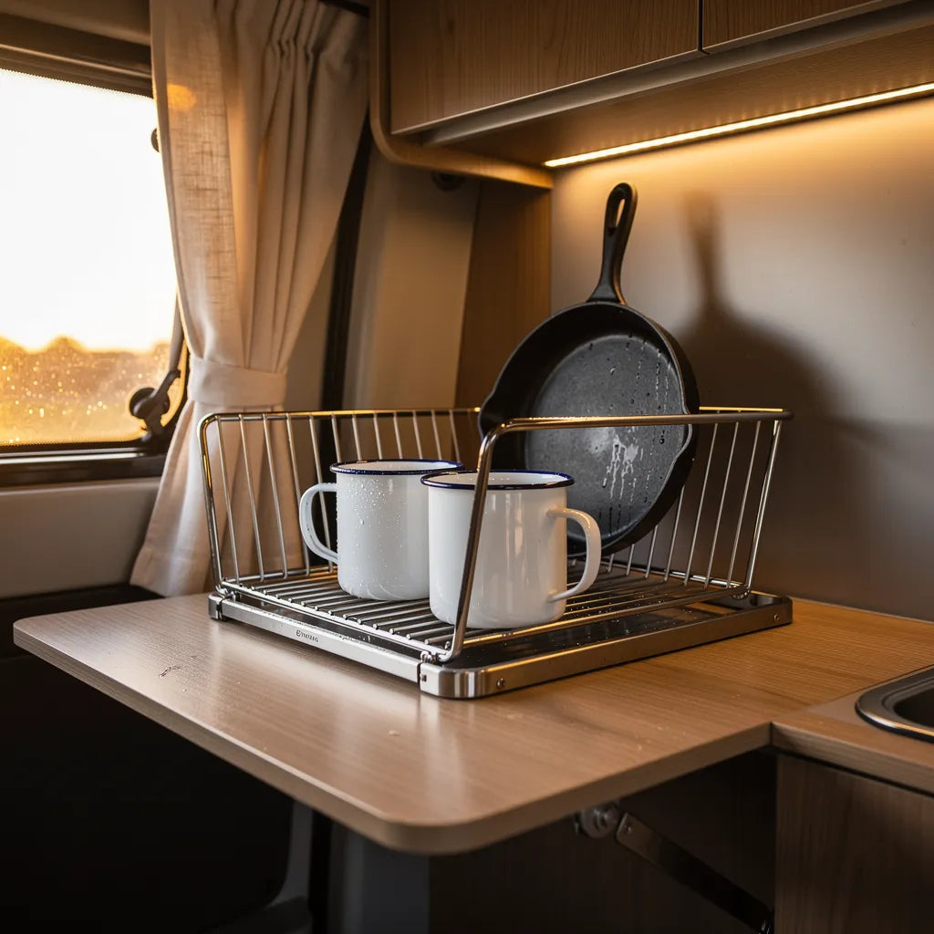 Escorredor De Louca Dobravel Inox Compacto Para Pia Ambiente 06 Vittara Decor — Vittara Decor